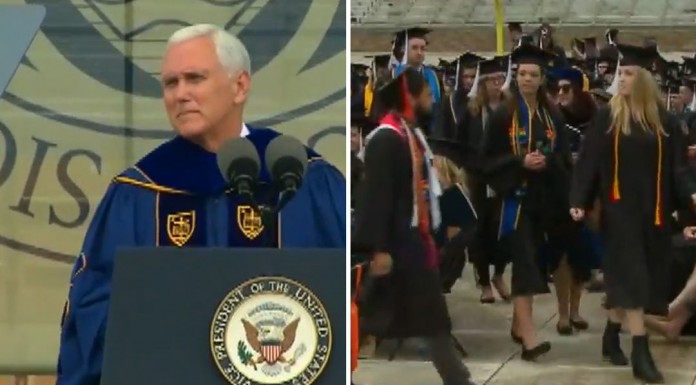 Graduates walks out on Pence Speech