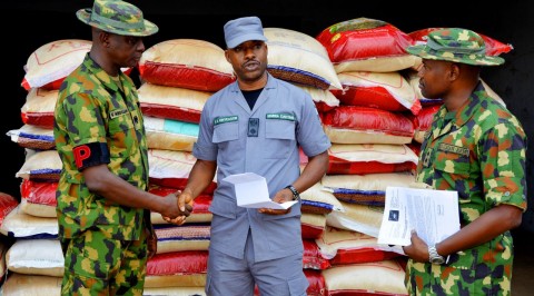 Smuggler crashes into military vehicle in Ogun, loses 55 smuggled bags of rice to Customs