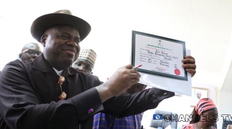 Diri Receives Certificate of Return Form INEC