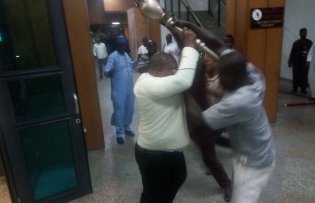 Breaking: hoodlums invade Senate, snatches mace