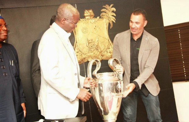Fashola Receives UEFA Champions League Trophy In Lagos
