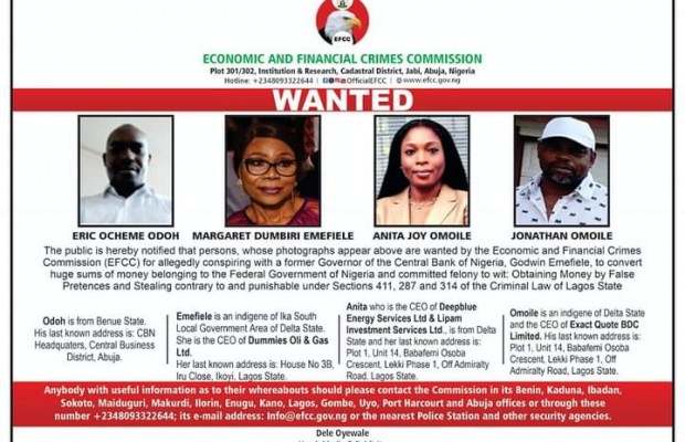 EFCC declares Emefiele’s wife, three others wanted