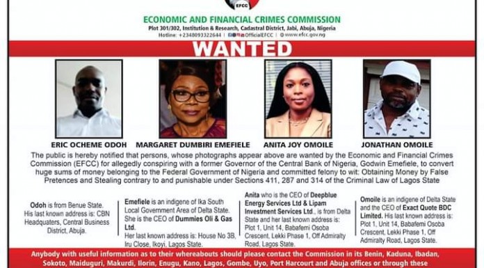 EFCC declares Emefiele’s wife, three others wanted