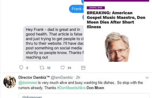 Don Moen's son debunks death rumour
