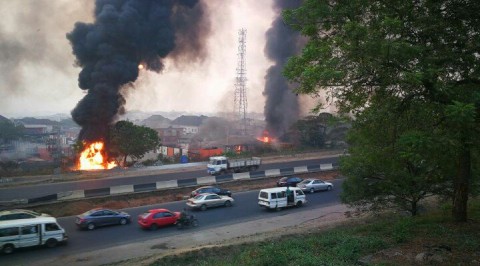 Gas station on fire in Magodo