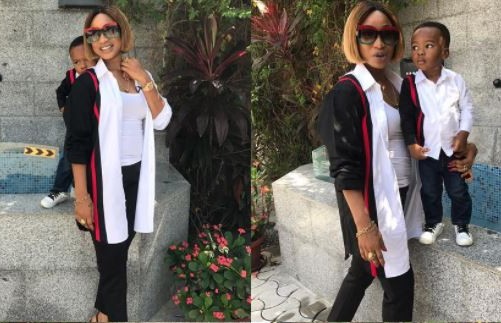 Tonto Dikeh rocks matching outfit with son