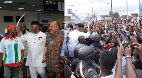 Akpabio arrives Uyo getting set to decamp (photos)