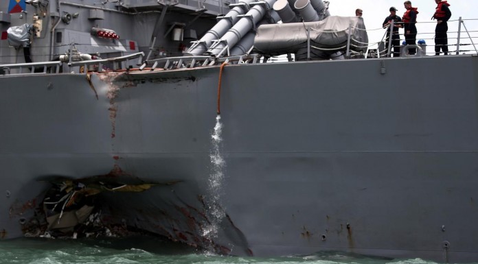 U.S warship collides with oil tanker