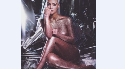 kim kardashian poses nude in glitter