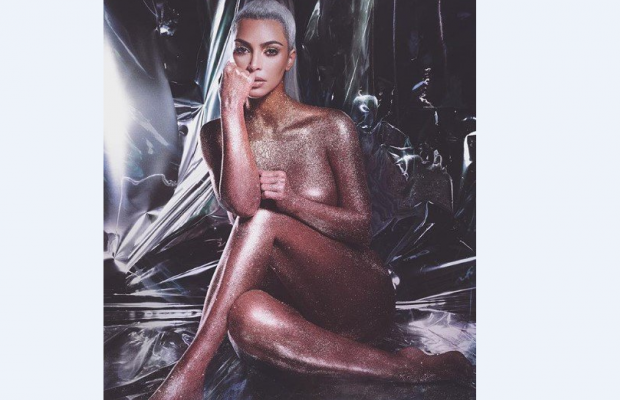 kim kardashian poses nude in glitter