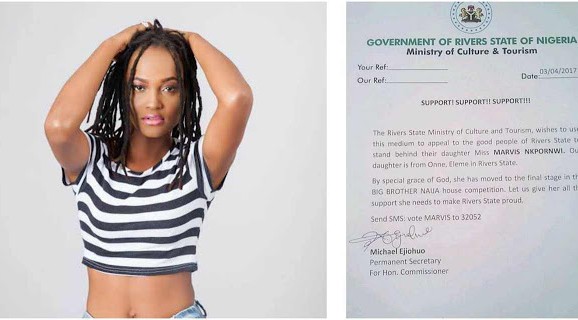 BBNaija housemate, Marvis gets government's support (see evidence)