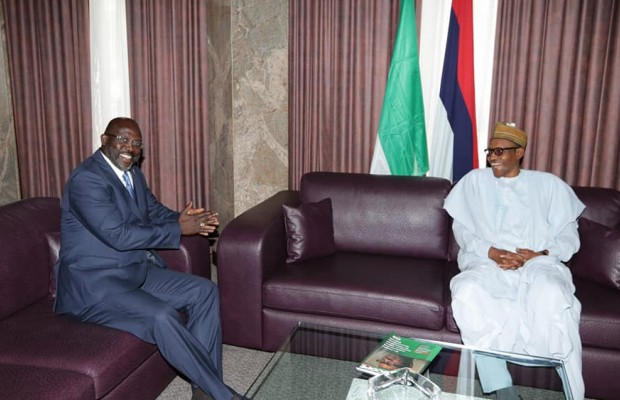 Weah meets Buhari, canvasses for Eagles